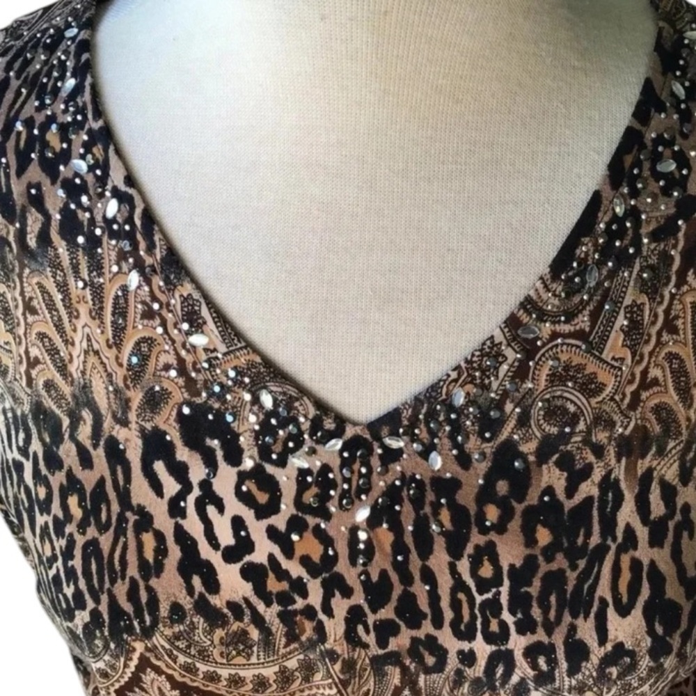 Damee Inc embellished knit top animal print 3/4 sleeves Size xl - Picture 5 of 10